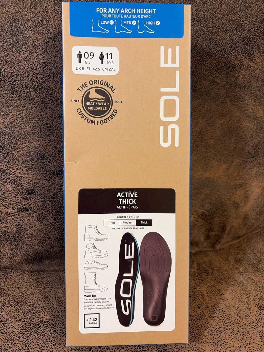 SOLE Active Medium Insoles - Custom Moldable. Mens Size 9/Women 11